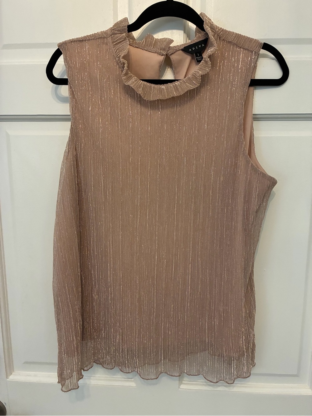 Adiva Shimmery Blush Ruffle Mock-Neck Sleeveless Top